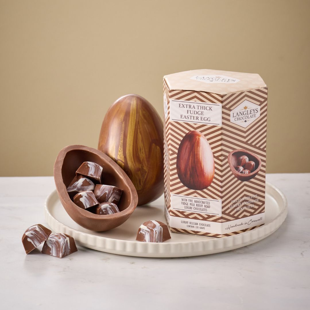 Extra thick milk chocolate Easter egg with fudge rocky road chocolates
