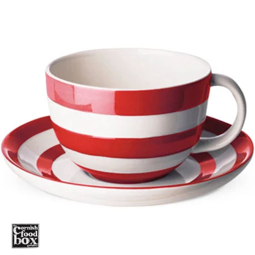 Cornishware Red and White Stripy Cup and Saucer