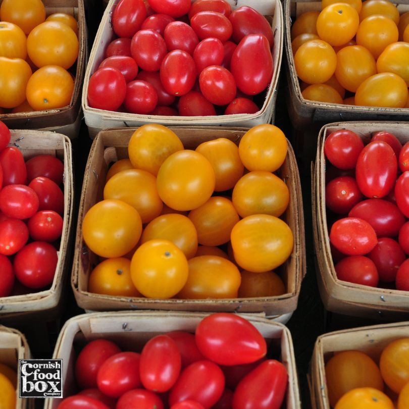 Punnets of red and yellow organic cherry tomatoes